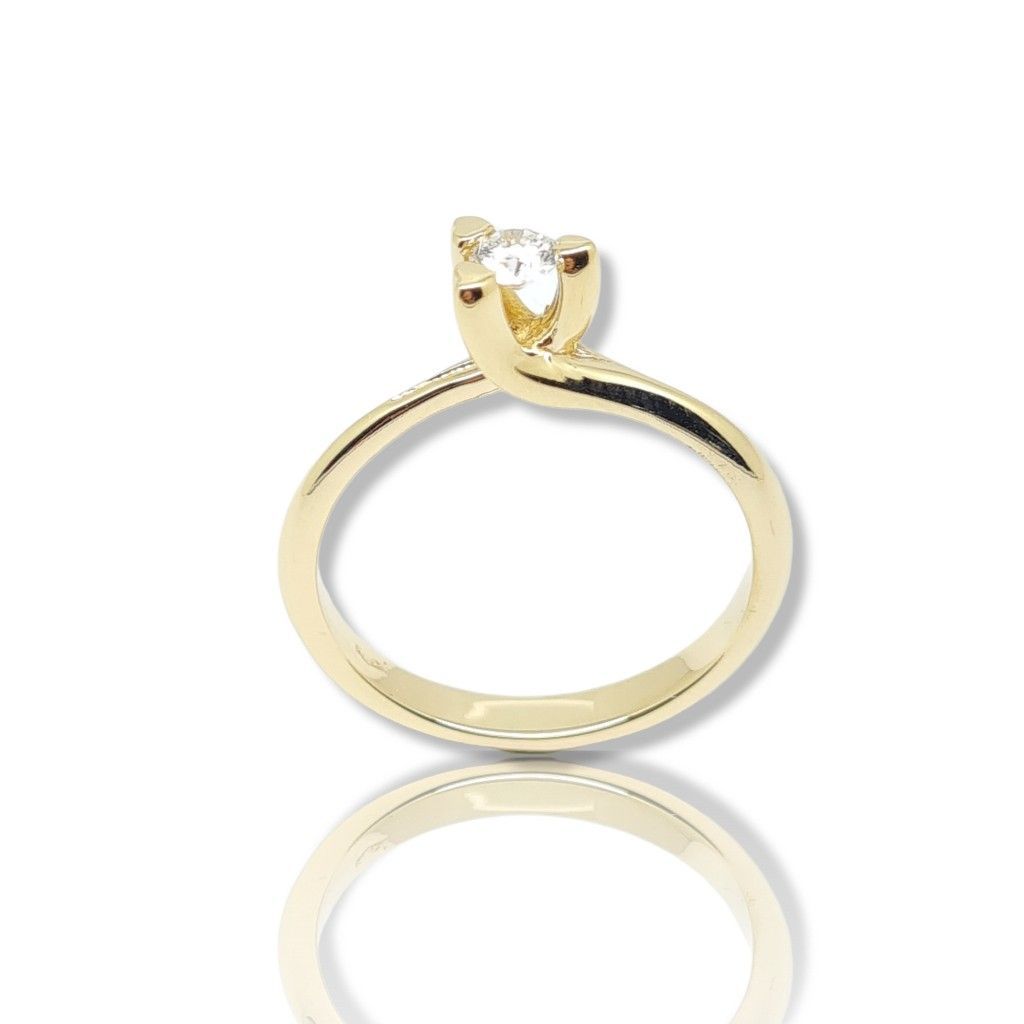 Single stone flame shaped gold ring k18 with diamond tied with 3 little hearts (P2394)