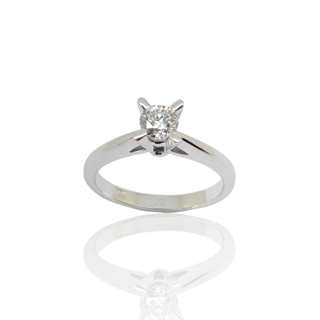 White gold single stone ring on rounded module k18 and diamond (code T10251)