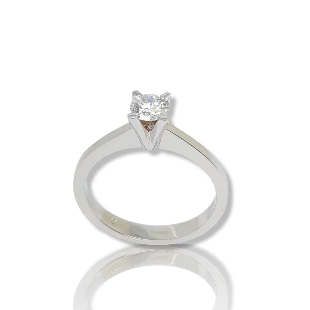 White single stone ring k18 with flat module and diamond tied with four high teeth (code T1921)