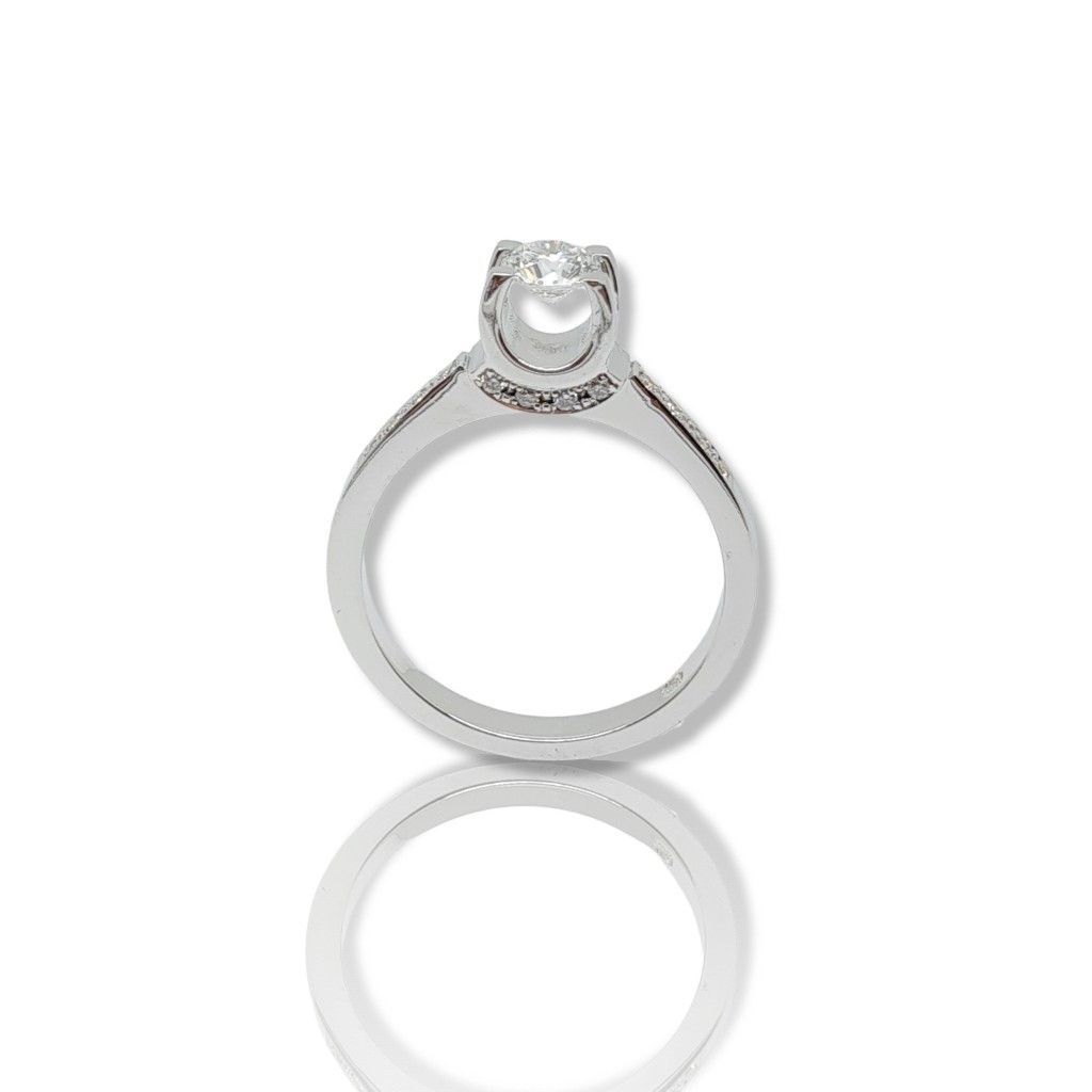 White gold single stone ring k18 with diamond on elevated bezel (code T2193)