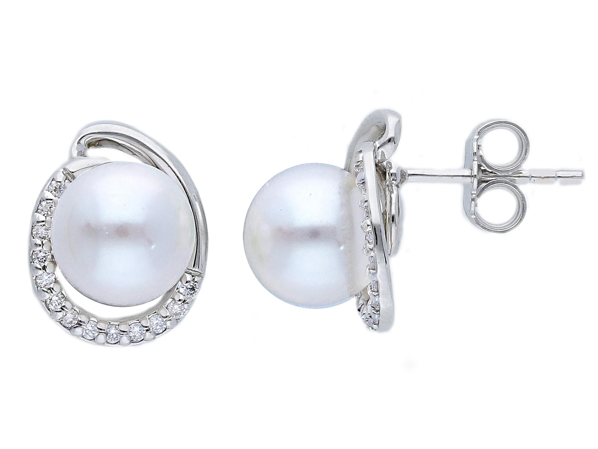  White gold earrings k18 with diamonds αnd pearl (code S253228)