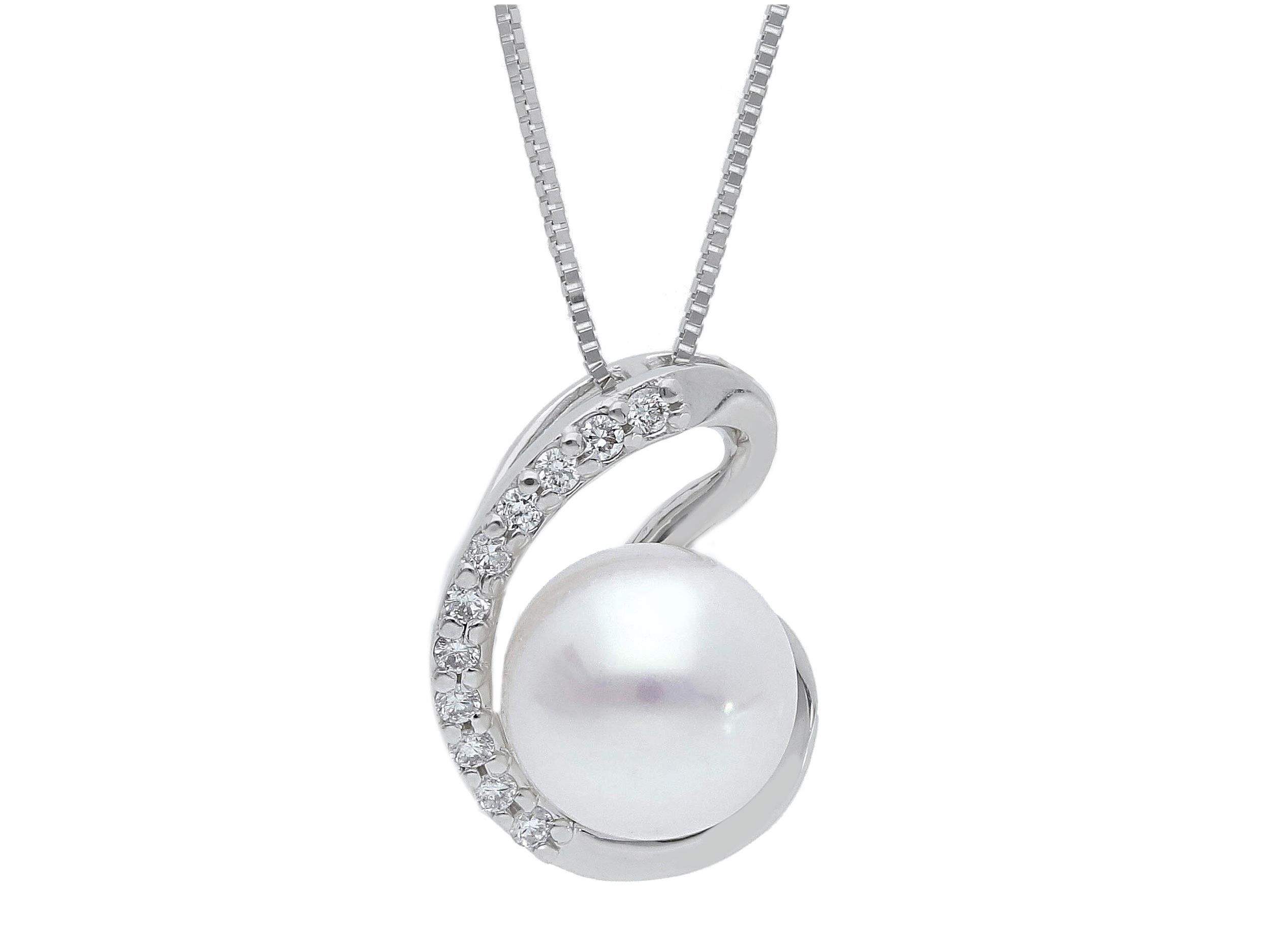  White gold necklace k18 with diamonds αnd pearl (code S253229)