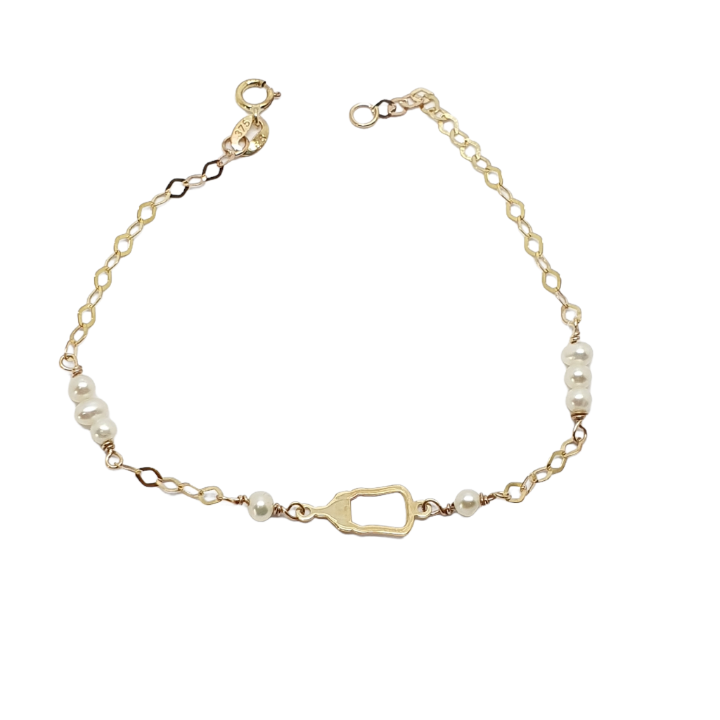 Yellow gold bracelet k9 with baby bottle & pearls (code AL2161)