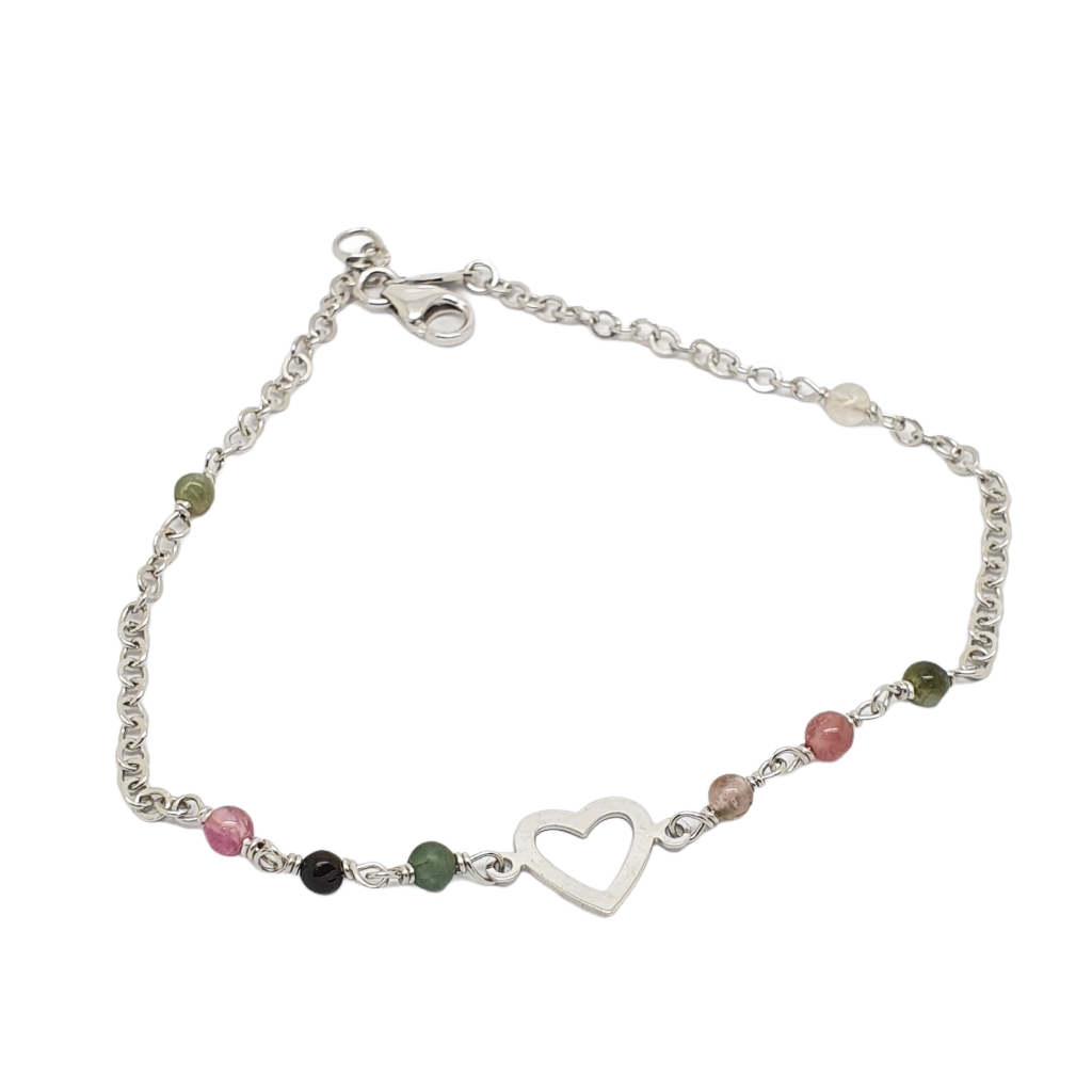 White gold bracelet k9 with a heart & colored beads (code AL2151)