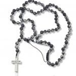 Rosary necklace with snowflake obsisian and steel cross (code KT2329)