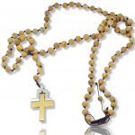 Rosary necklace with jasper wooden and steel cross(code KT2330)