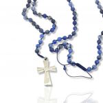 Rosary necklace with sodalite and steel cross (code KT2340)