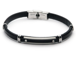 Βραχιόλι από ανοξείδωτο ατσάλι με μαύρο δέρμα HO006-C5N