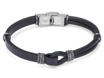 Βραχιόλι από ανοξείδωτο ατσάλι με μαύρο δέρμα και vintage μαύρες λωρίδες HO006-Z2