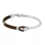 Βραχιόλι από ανοξείδωτο ατσάλι με καφέ δέρμα, ροζ χρυσούς κρίκους και διαμάντι 0,015 καράτια HO050-1DM