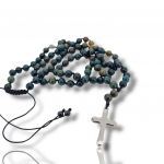 Rosary necklace with bloodstone and steel cross (code KT2277)