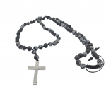 Rosary necklace with snowflake obsidian and steel cross (code KT2279)