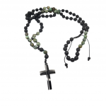 Rosary necklace with turquoise, black onyx stone  and steel cross (code KT2281)