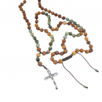 Rosary necklace with turquoise, agate and steel cross(code KT2274)