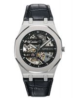 GREGIO The Skeleton Automatic Black Leather Strap GM100010
