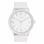 Silver coloured OOZOO watch with white leather strap - C11500
