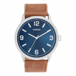 Silver coloured OOZOO watch with brown leather strap - C11501