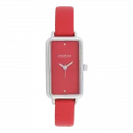 Silver coloured OOZOO watch with red leather strap - C11532