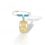 Spilla Portafortuna in Oro 14K con Perline Blu (Μ2942)