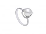 White gold k9 ring eith pearl and zirkon (S173608)