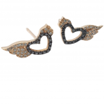 Rose gold heart earrings 18k with black & white diamonds (code P2188)