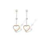 Λευκόχρυσα σκουλαρίκια με καρδιές απο ροζ χρυσό κ14 (code S239277)