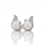 White gold earrings 14k with pearls and zircon  (code S229400)