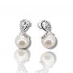 White gold earrings 14k with pearls and zircon  (code S229405)