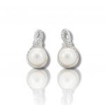 White gold earrings 14k with pearls and zircon  (code S229410)