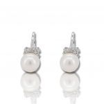 Orecchini in oro bianco k14 con perle e zirconi cubici  (code S229444)