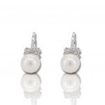 White gold earrings 14k with pearls and zircon  (code S229444)