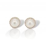 Yellow gold earrings 14k with pearls and zircon  (code SM2281)