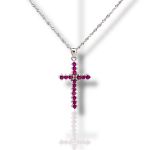 Σταυρός & Αλυσίδα από Λευκόχρυσο 18Κ με Ρουμπίνια (code M10250)