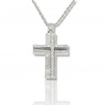 Croce (con catena) in oro bianco e oro bianco k18 con diamanti (code P2049)