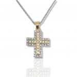 Croce (con catena) in oro Bianco e oro Giallo k18 con diamanti (code H1733)