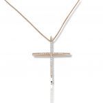 Rose gold slim cross (with chain) k14 with diamonds(code P2245)