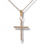 Rose gold cross (with chain) k18 with diamonds (code H2044)