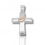 White gold cross 14k with rose gold heart (code A1696)