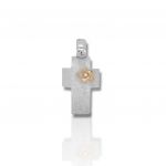 White gold matte cross k9  with rose gold flower   (code DV1857)