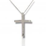 Croce (con catena) in oro Bianco k14 e zirconi cubici (code H1738)