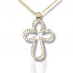 Yellow gold cross (with chain) k14 with diamond (code H2532)