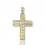 White gold and gold double sided cross k14 with zircon(code N2388) 