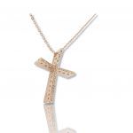 Rose gold cross (with chain) k14  with white zircon (codeTS2046) 