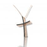 Croce (con catena) in oro Rosa k14 con zirconi cubici neri (code TS2041) 
