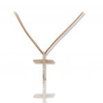 Rose gold slim cross (with chain) k18 with diamonds (code H2043) 