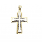 Σταυρός απο χρυσό κ14 με ενσωματωμένο λευκόχρυσο σταυρό κ14 με ζιργκόν (code H2128)