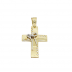 Croce in oro giallo k14 con fiocco in oro bianco (code H2103)
