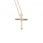 Croce (con catena) in oro ROsa con diamanti (code P1758)