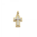 Croce in oro giallo k14 con croce in oro bianco k14 e zirconi cubici  (code H1849)