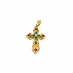 Croce in oro K14 con pietre sintetiche.